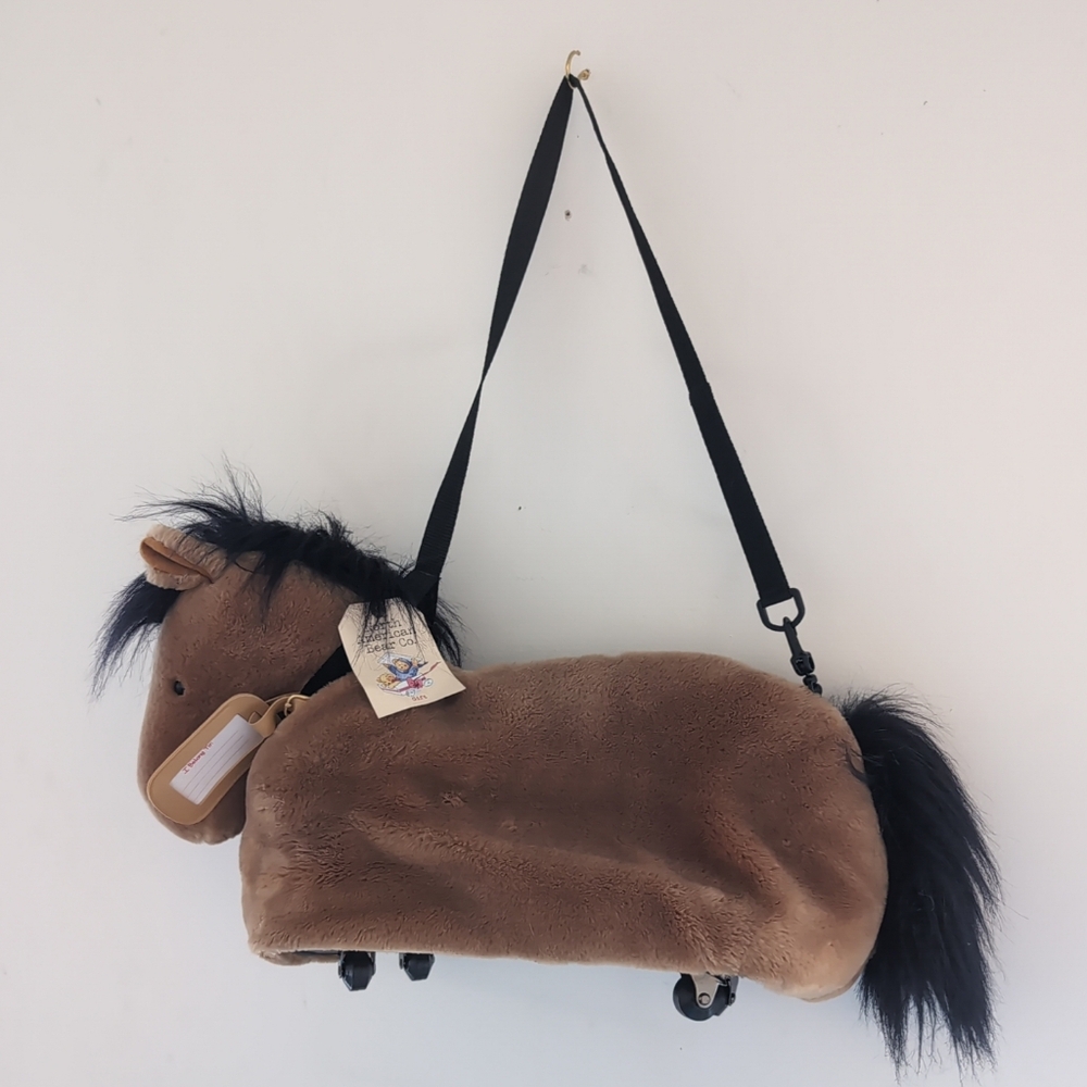 Brown Plush Horse Kids Shoulder Bag with Wheels